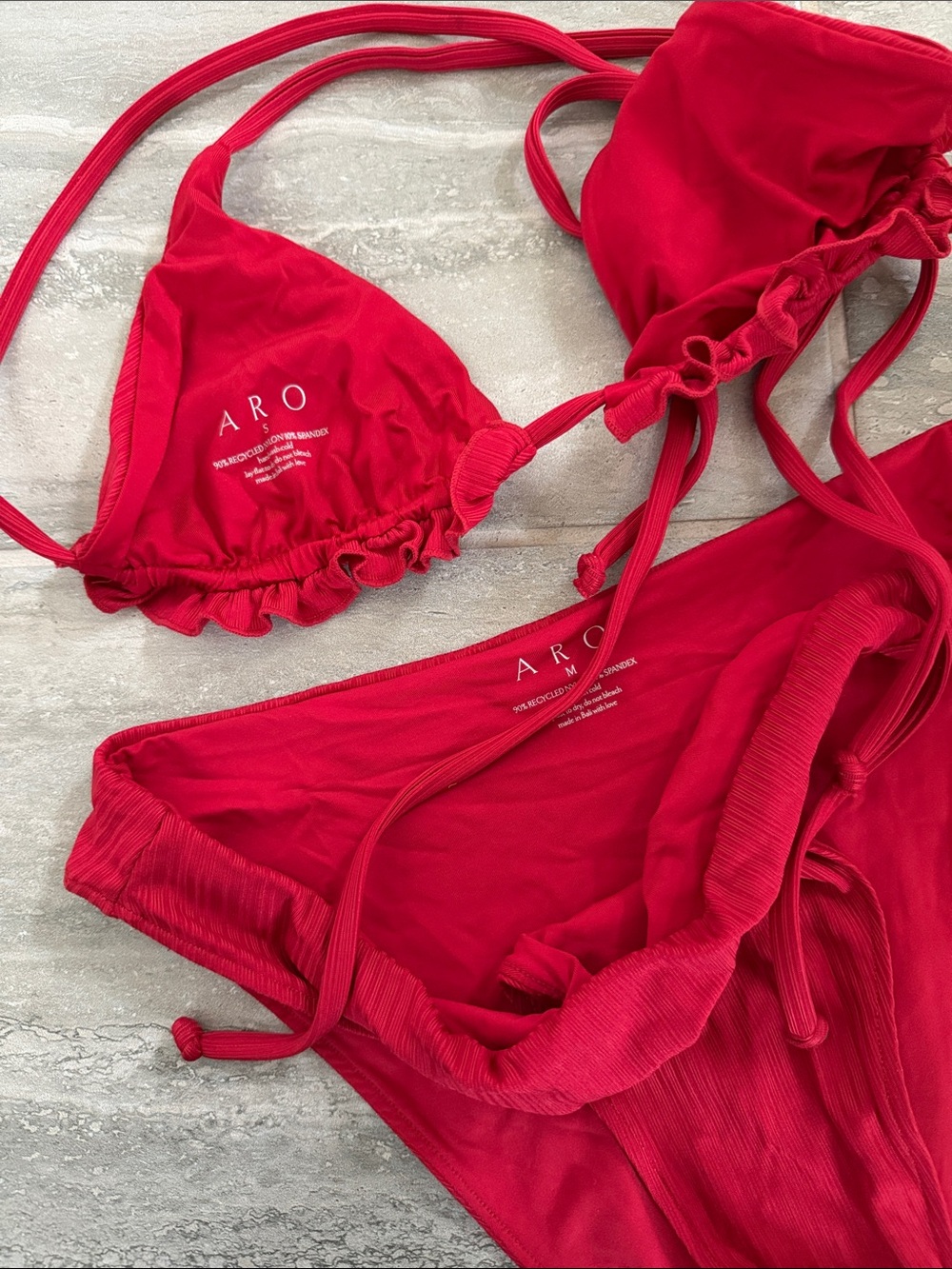 Aro Swim Red Ribbed Ruffle Triangle Bikini - Picture 4 of 4